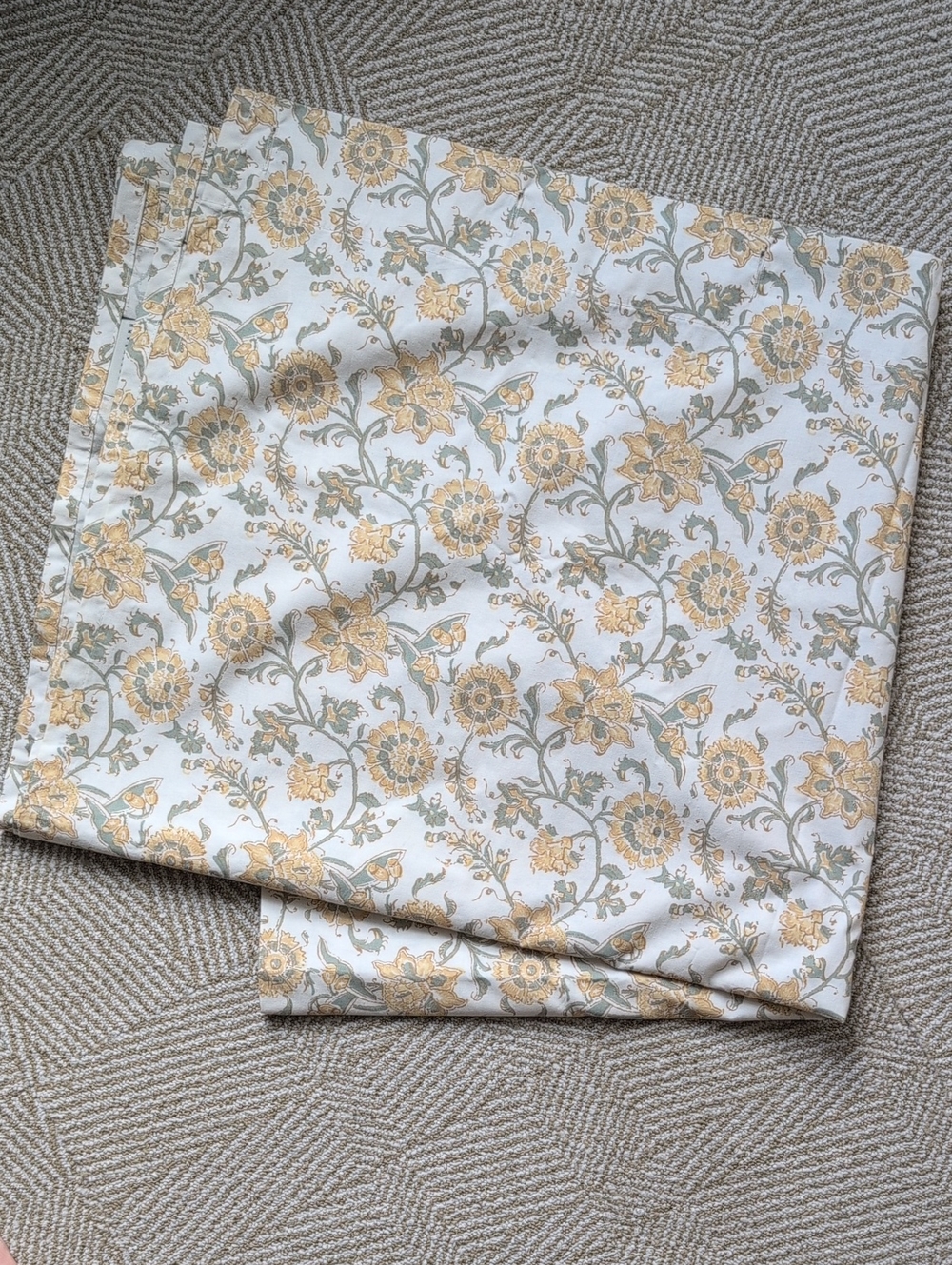 Pottery Barn Cream, Yellow & Sage Floral Fabric Shower Curtain Farmhouse Garden